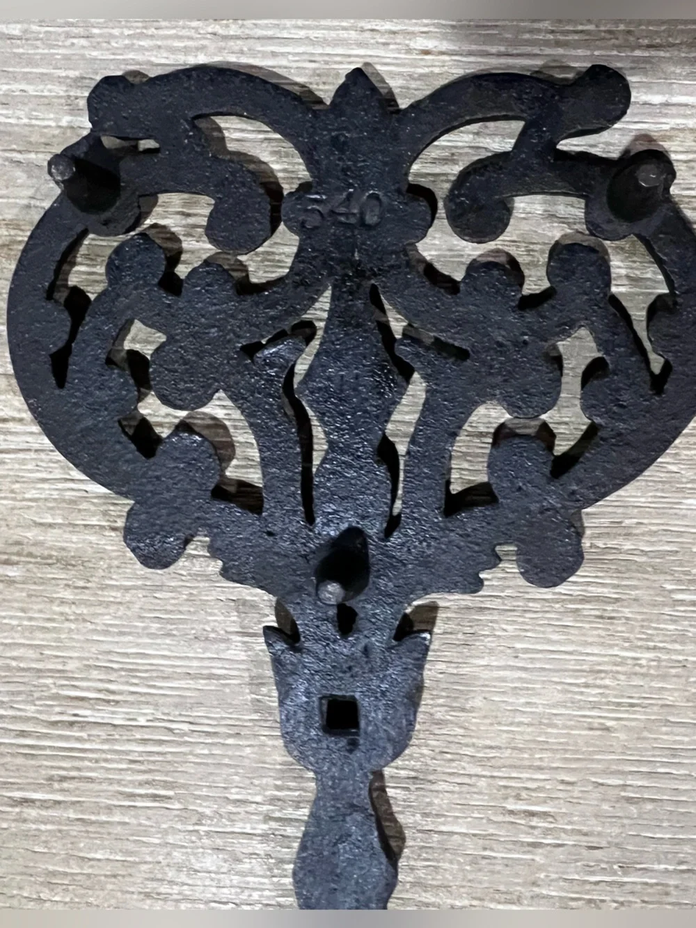 Vintage J.Z.H. Cast Iron Trivet #540 — Ornate Floral Scroll Design
